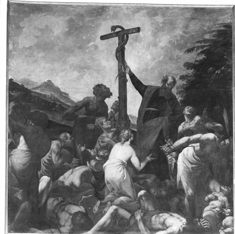 Mosè e il serpente di bronzo (dipinto, opera isolata) di Barbieri Francesco detto Sfrisato (sec. XVII)