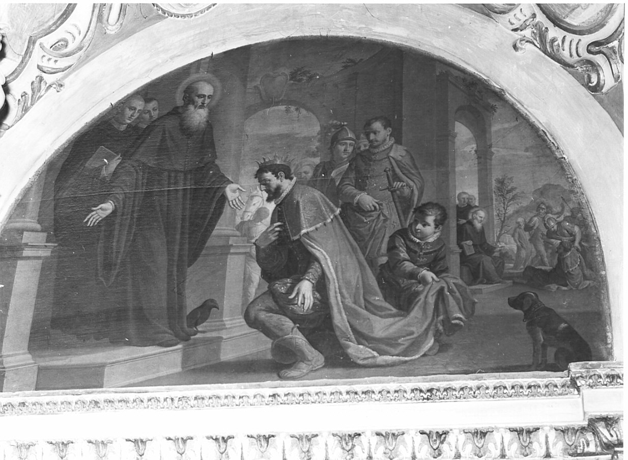 San Benedetto riceve la visita di Totila (dipinto, opera isolata) di Carretti Domenico (sec. XVIII)