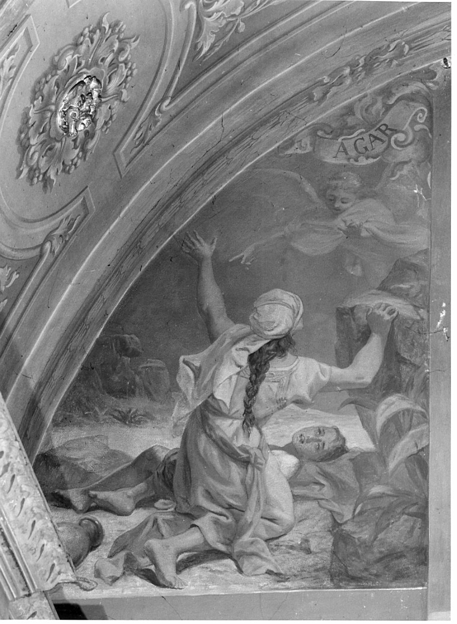 Agar e Ismaele nel deserto confortati dall'angelo (dipinto) di Morgari Luigi (sec. XX)