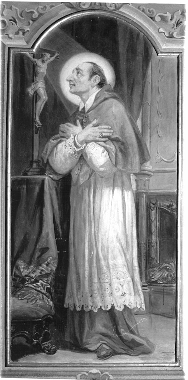 San Carlo Borromeo in adorazione della croce (dipinto) di Morgari Luigi (sec. XX)