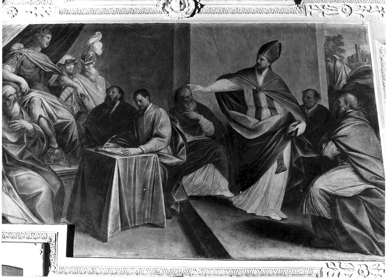 San Dionigi cacciato da Milano (dipinto, opera isolata) di Cinisello Vincenzo (attribuito) (sec. XVII)