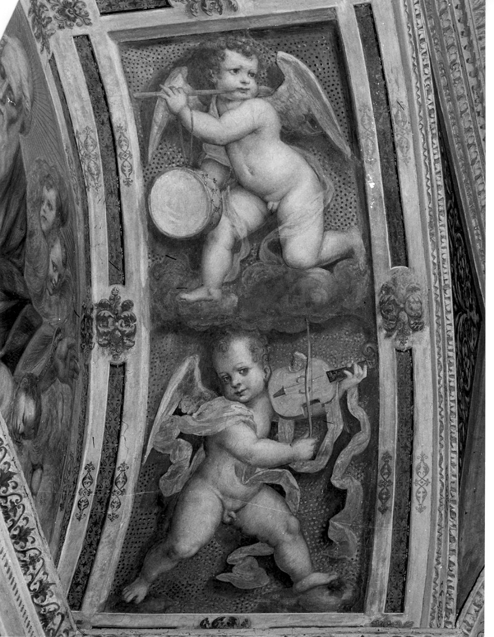 angeli musicanti (dipinto, elemento d'insieme) di Luini Evangelista, Luini Giovan Pietro, Luini Aurelio (metà sec. XVI)