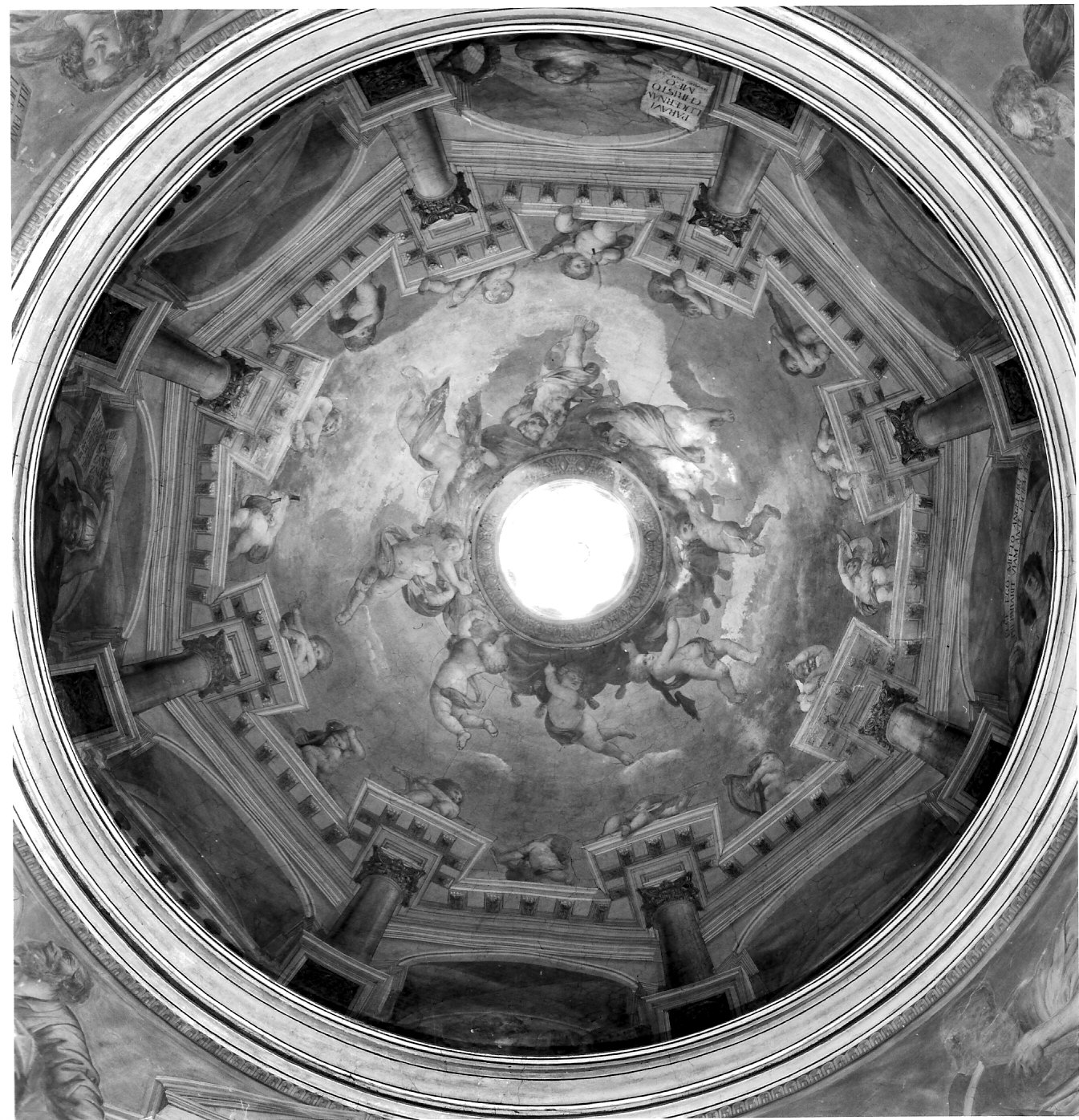 architettura illusionistica (dipinto, elemento d'insieme) di Airaghi Leonardo (attribuito) - ambito lombardo (ultimo quarto sec. XVII, sec. XIX)