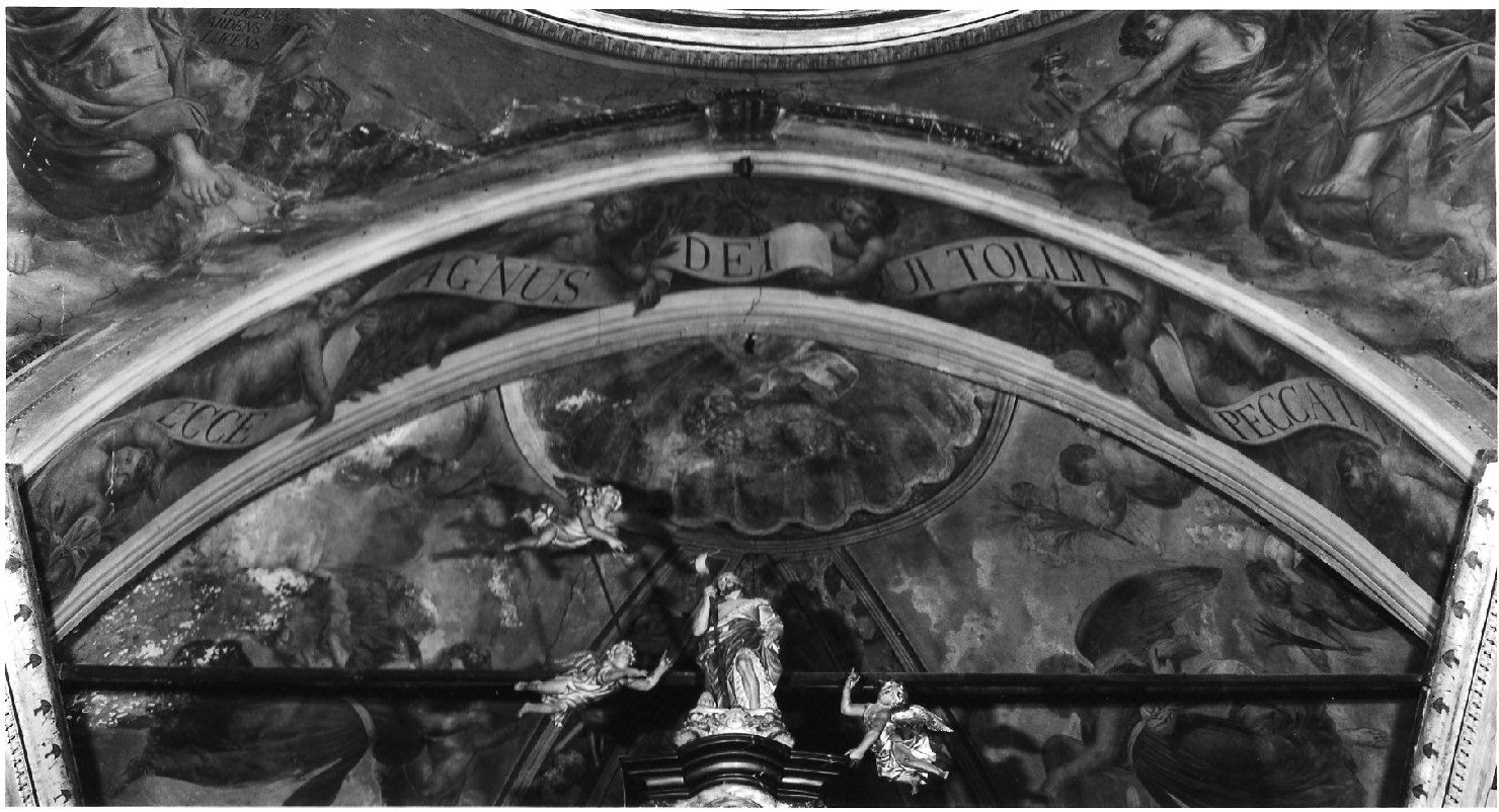 angeli reggicartiglio (dipinto, elemento d'insieme) - ambito lombardo (sec. XVII)