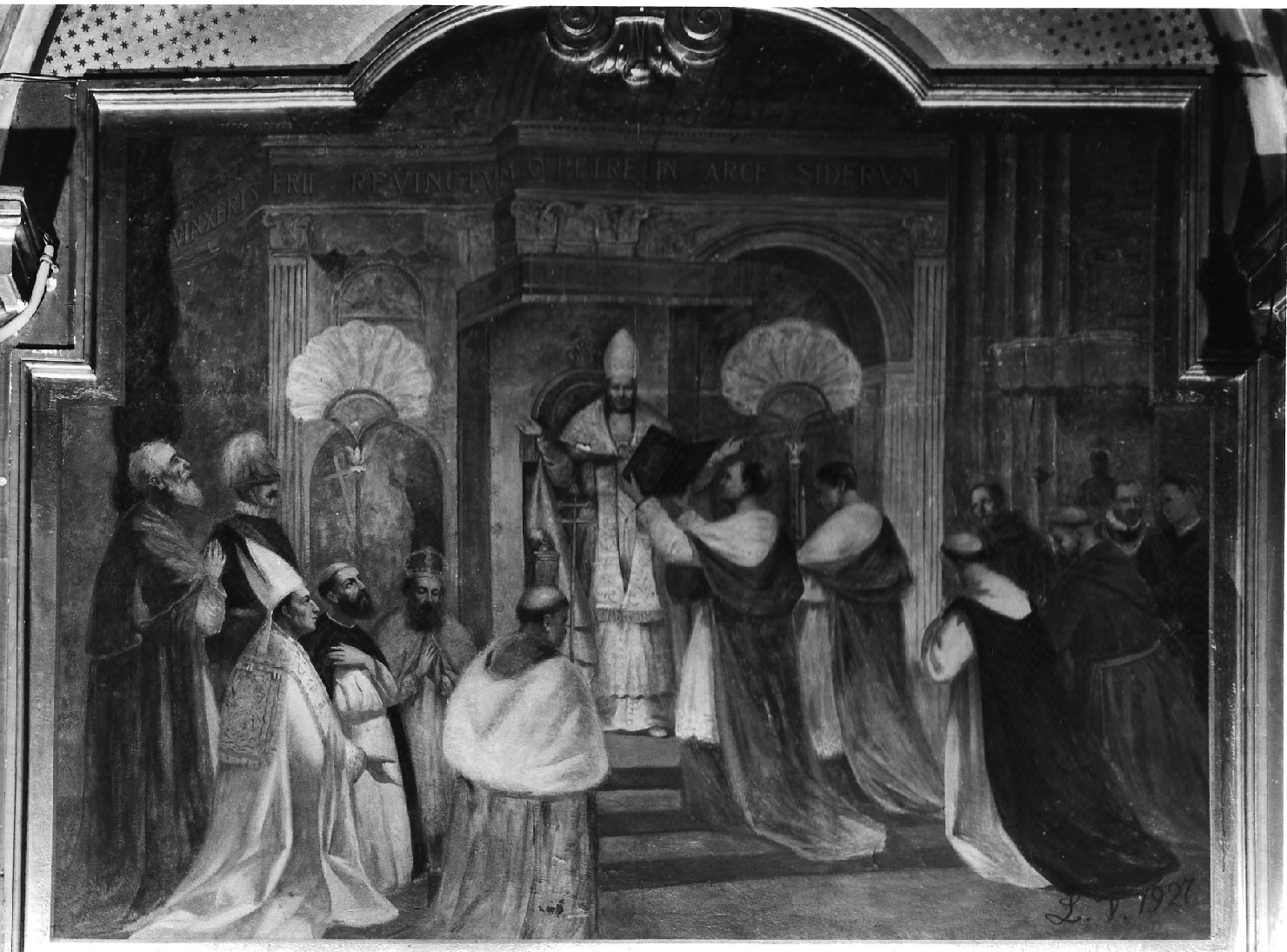 papa Pio IX proclama il dogma dell'Immacolata Concezione (dipinto, opera isolata) di Valtorta Luigi (attribuito) (sec. XX)