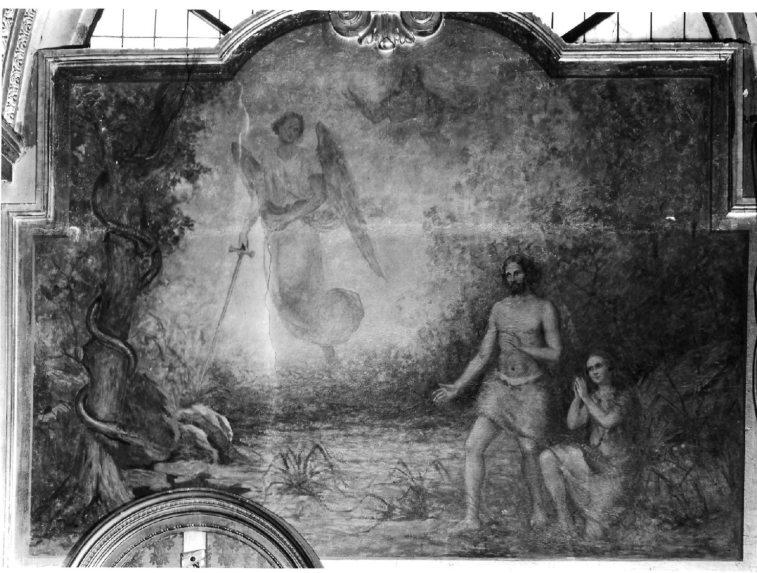 cacciata di Adamo ed Eva dal paradiso terrestre (dipinto, opera isolata) di Valtorta Luigi (attribuito) (sec. XX)