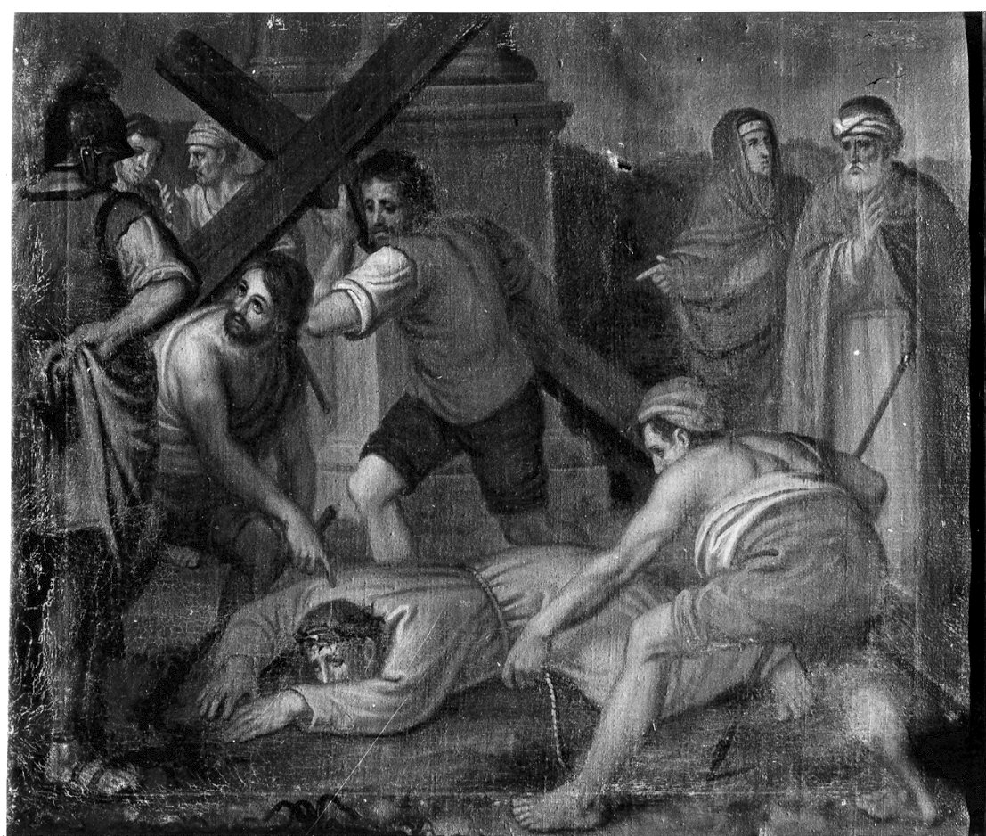 stazione III: Gesù cade sotto la croce la prima volta (dipinto, elemento d'insieme) - ambito lombardo (sec. XIX)