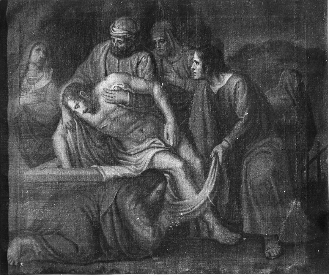 stazione XIV: Gesù deposto nel sepolcro (dipinto, elemento d'insieme) - ambito lombardo (sec. XIX)