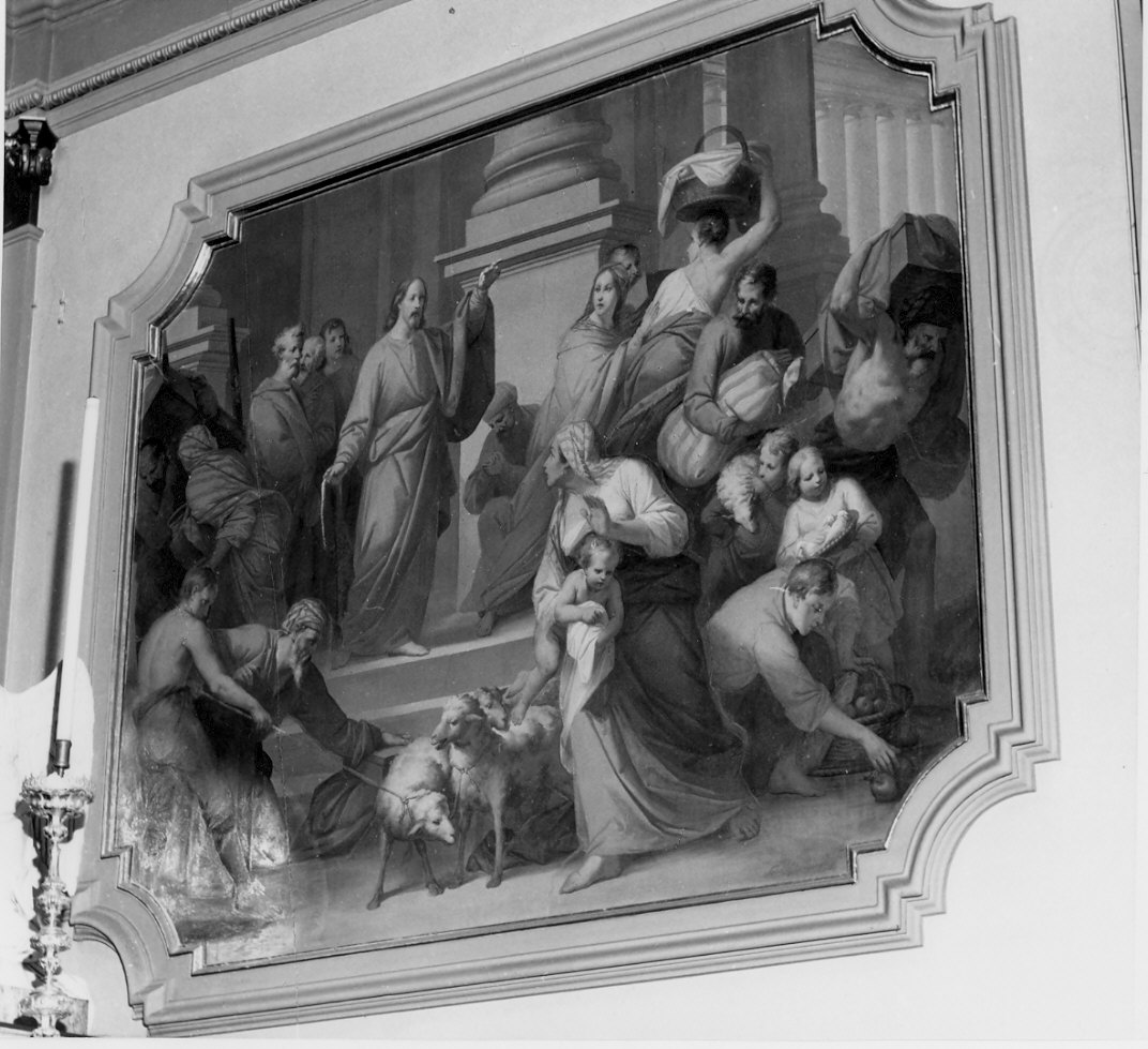 Cristo caccia i mercanti dal tempio (dipinto, opera isolata) di Valtorta Giovanni (attribuito) (sec. XIX)