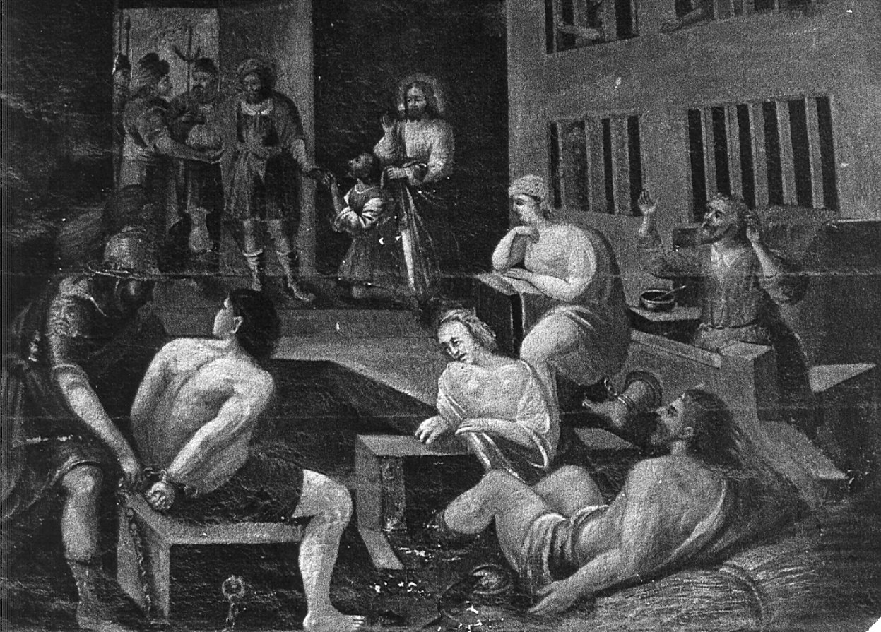 Visitare i carcerati (dipinto, elemento d'insieme) - ambito milanese (sec. XVIII, sec. XIX)