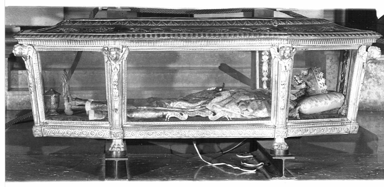 reliquiario a teca - a sarcofago, opera isolata - bottega italiana (sec. XIX)