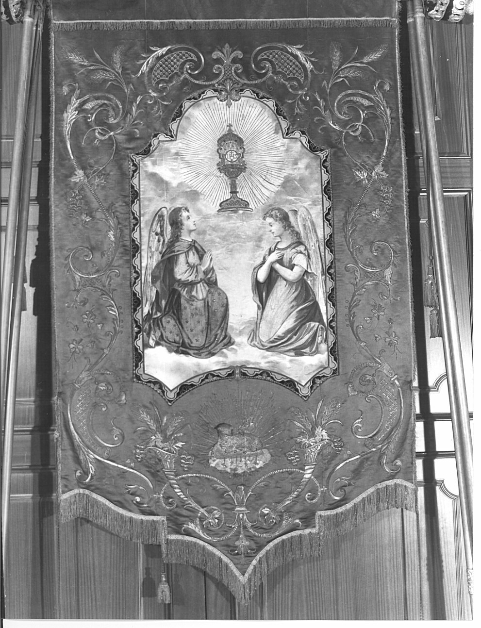 angeli adoranti il calice eucaristico (decorazione pittorica, elemento d'insieme) - ambito italiano (sec. XIX)