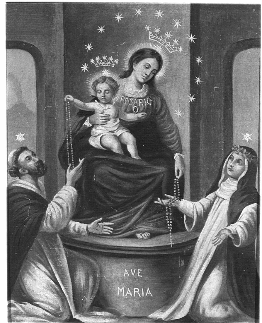 Madonna del Rosario con San Domenico e Santa Caterina da Siena (dipinto, opera isolata) - ambito lombardo (sec. XIX)