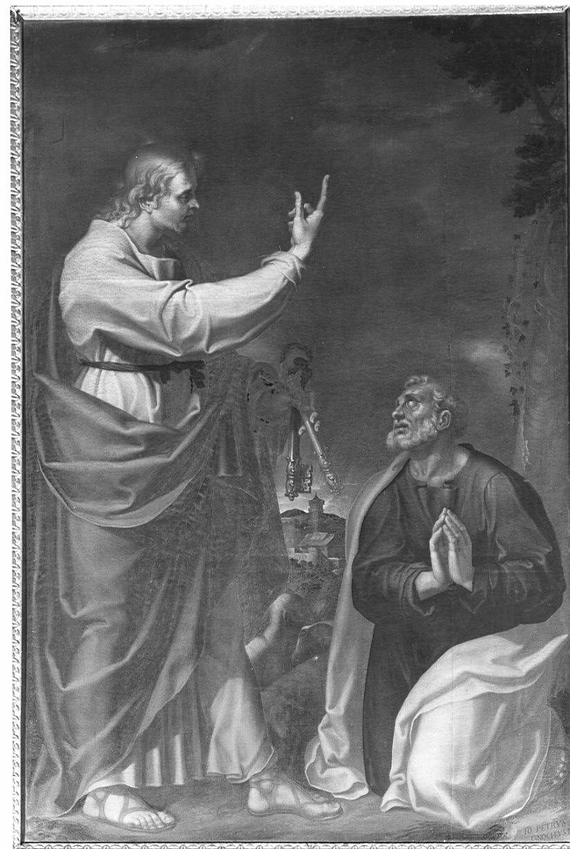 Cristo consegna le chiavi a San Pietro (dipinto, opera isolata) di Gnocchi Giovan Pietro (sec. XVI)