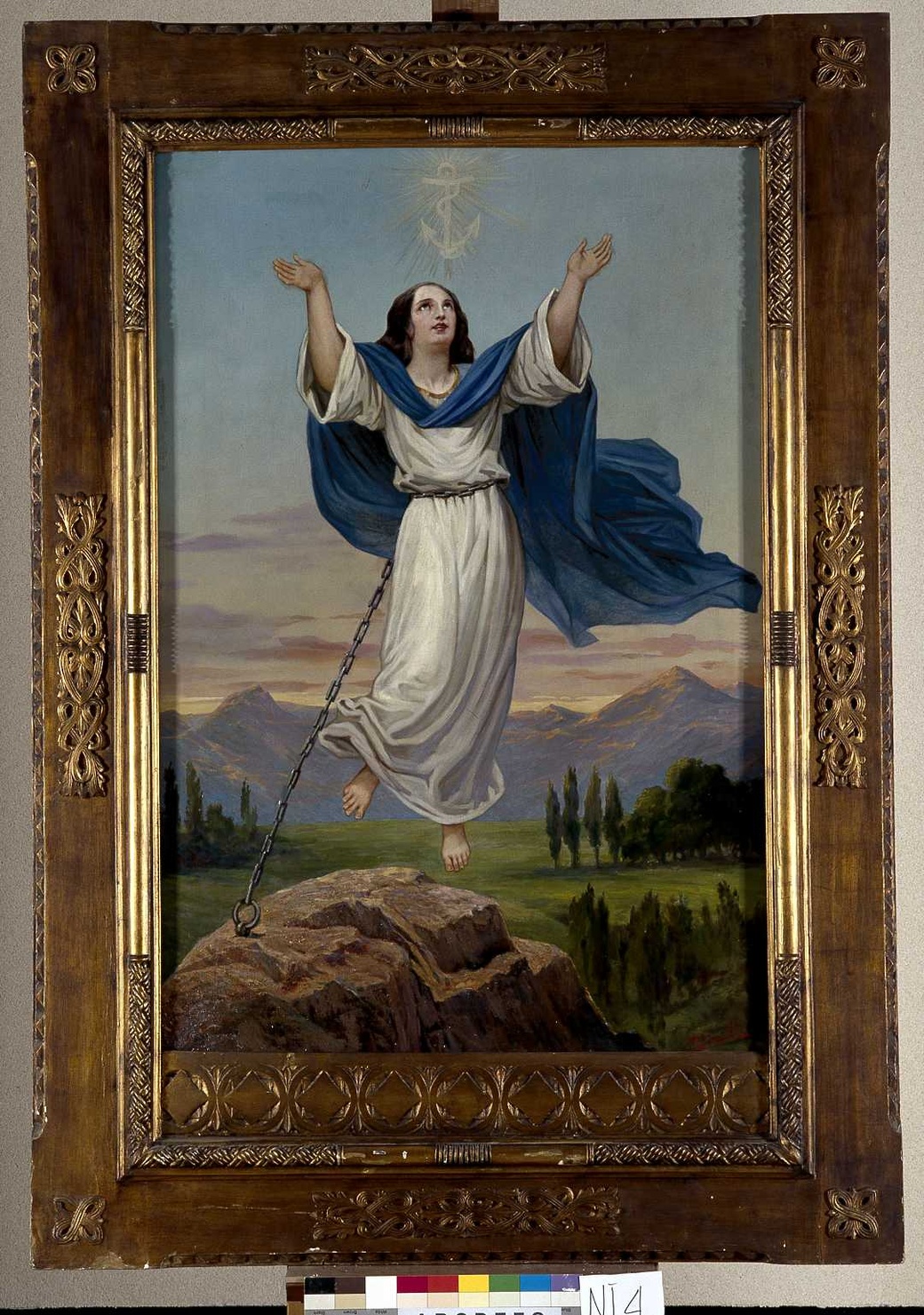 Allegoria della Speranza, figura allegorica incatenata ad una roccia (dipinto, opera isolata) di Gimello A (prima metà sec. XX)