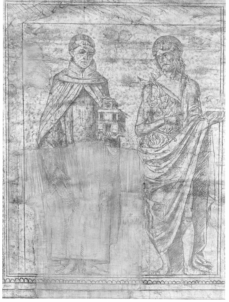 San Domenico e San Giovanni Battista (graffito, elemento d'insieme) - ambito lombardo (fine sec. XV)