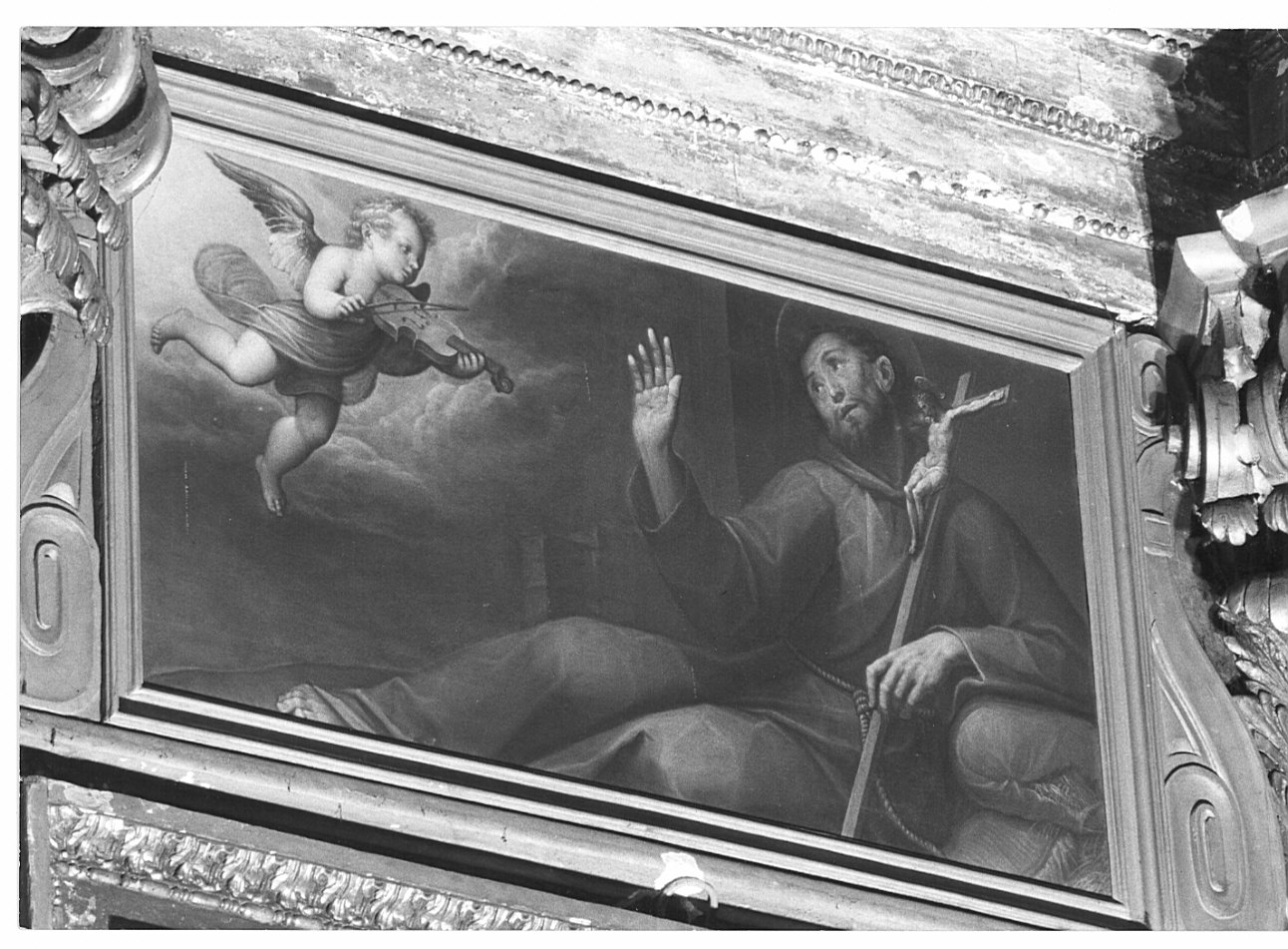 San Francesco d'Assisi morente ha la visione dell'angelo che suona il violino (dipinto, opera isolata) di Caccia Guglielmo detto Moncalvo (primo quarto sec. XVII)
