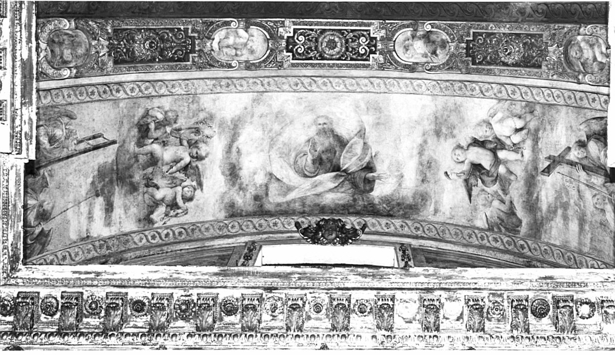 Dio Padre benedicente e angeli (decorazione pittorica, elemento d'insieme) di Caccia Guglielmo detto Moncalvo (primo quarto sec. XVII)
