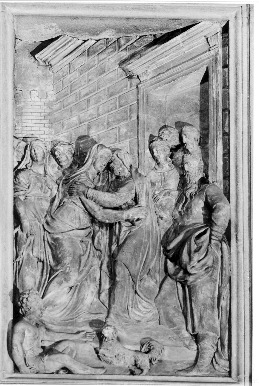 visitazione (rilievo, opera isolata) di De Buzi Giovanni Antonio (attribuito) (sec. XVI)