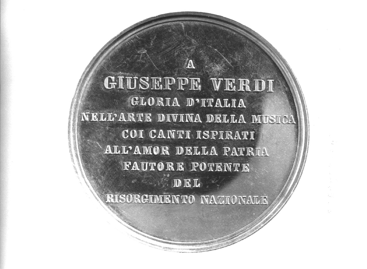 ritratto di Giuseppe Verdi, ritratto di Giuseppe Verdi (medaglia, opera isolata) di Speranza Filippo (sec. XIX)