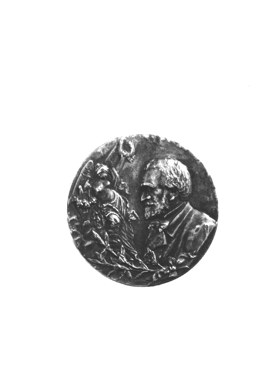 ritratto di Giuseppe Verdi con allegoria della Fama, ritratto di compositore con allegoria della Fama (medaglia, opera isolata) di Gottuzzo Jota (sec. XX)