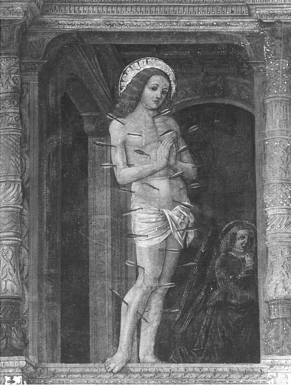 San Sebastiano (dipinto, elemento d'insieme) di Montorfano Giovanni Donato (sec. XV)