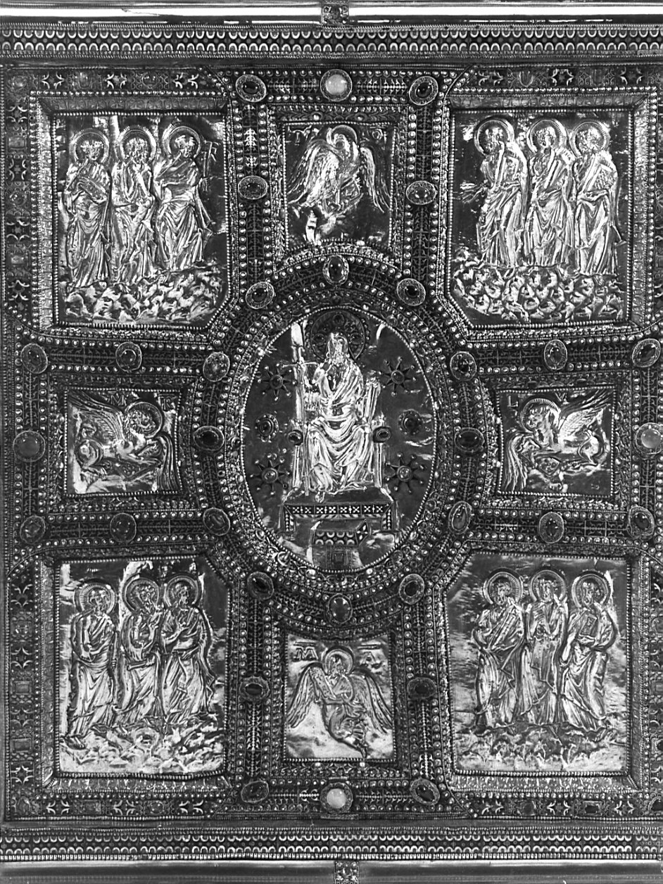Cristo in trono/ Evangelisti/ Apostoli (formella, serie) di Vuolvinus (bottega) - ambito carolingio (sec. IX)