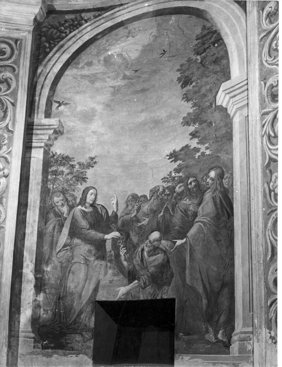 Cristo consegna le chiavi a San Pietro (dipinto, elemento d'insieme) - ambito lombardo (sec. XVII)