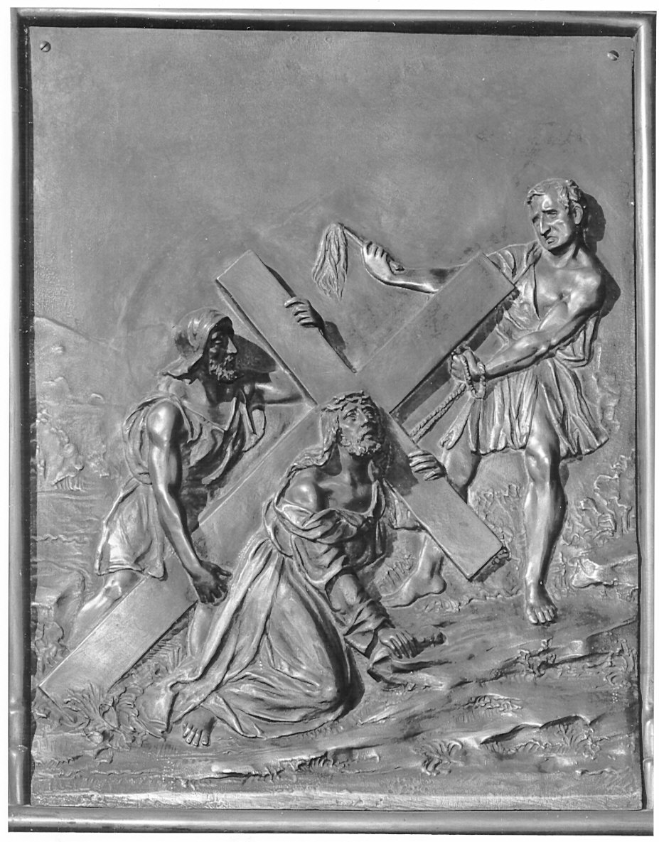 stazione III: Gesù cade sotto la croce la prima volta (scultura, elemento d'insieme) di Lamperti Giovanni (sec. XIX)