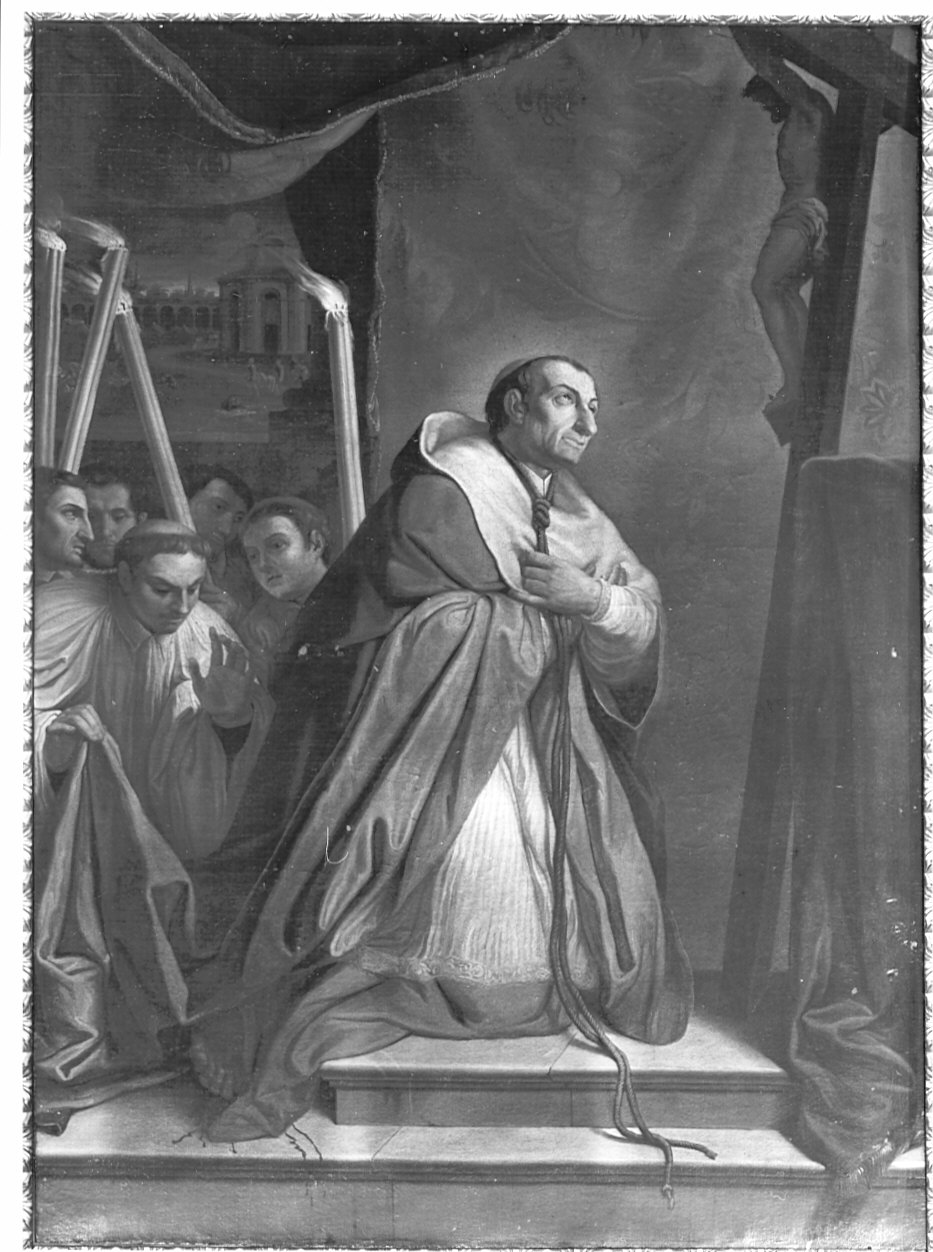 San Carlo Borromeo in adorazione della croce (dipinto, opera isolata) di Sogni Giuseppe (sec. XIX)