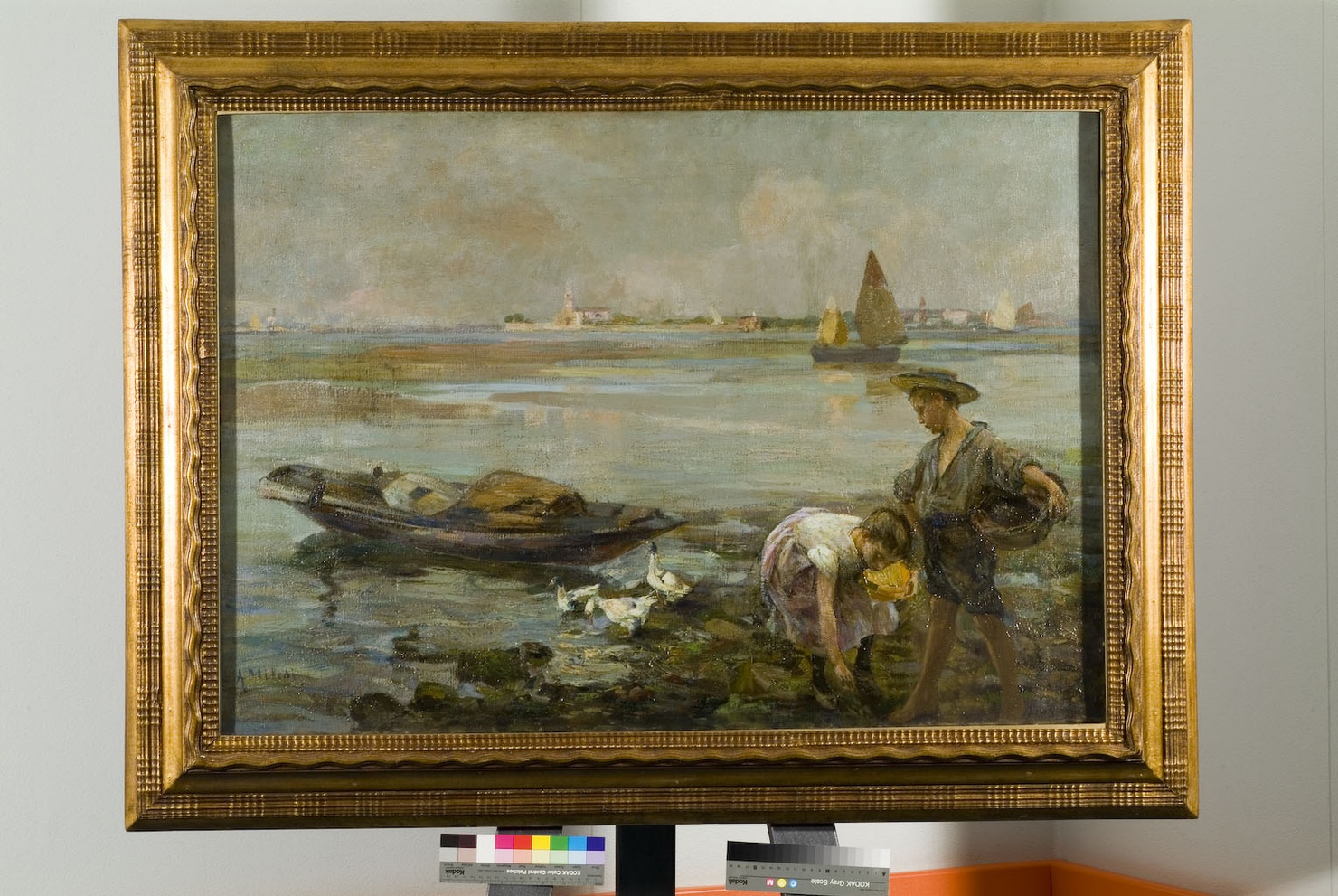 marina con pescatori e barche (dipinto, opera isolata) di Milesi Alessandro (fine/inizio secc. XIX/ XX)