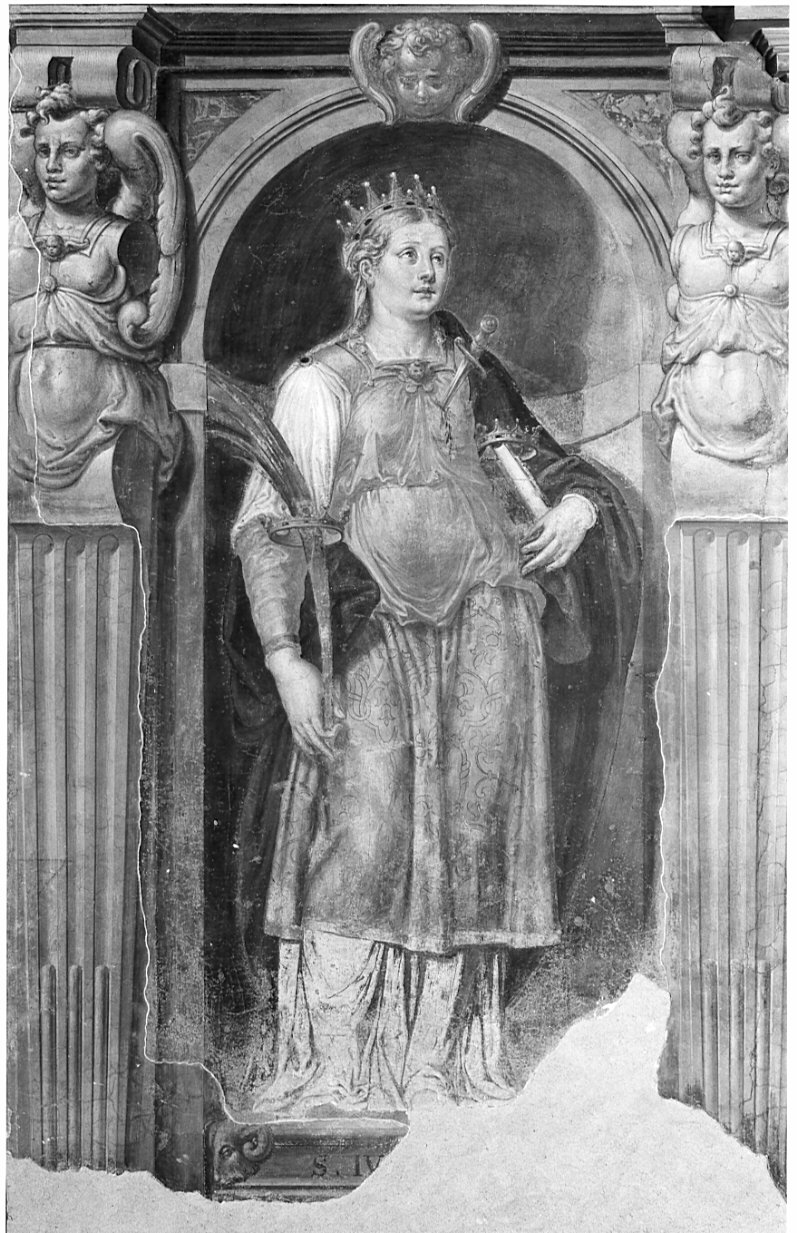 Santa Giustina (dipinto, elemento d'insieme) di Luini Aurelio (attribuito) (seconda metà sec. XVI)