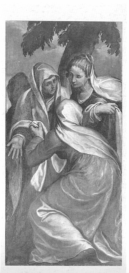 Le Marie al Sepolcro, pie donne al sepolcro (scomparto di trittico, frammento) di Farinati Paolo (sec. XVI)