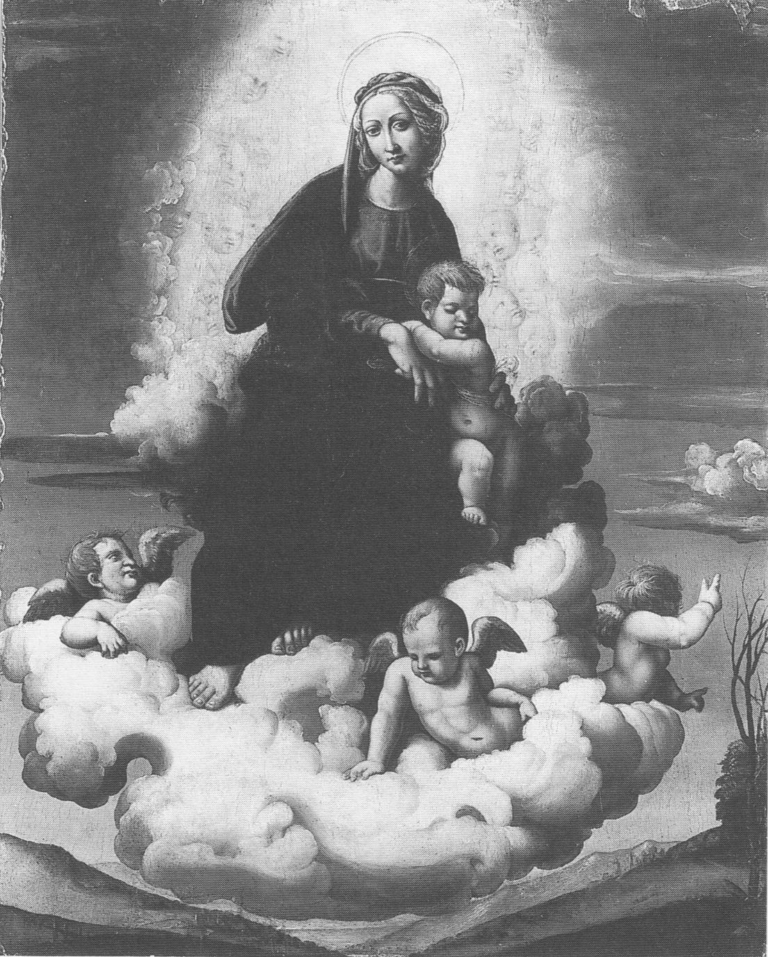 Madonna con il Bambino e angeli, Madonna con Bambino e angeli (dipinto, opera isolata) di Patarazzi Nicolò (cerchia) (sec. XVI)