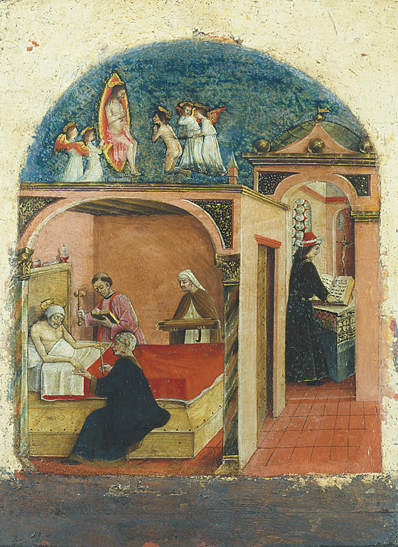 San Girolamo ammalato si vede fustigato davanti a Cristo, San Girolamo fustigato dagli angeli in sogno (dipinto, opera isolata) di Maestro dei Gesuati (sec. XV)