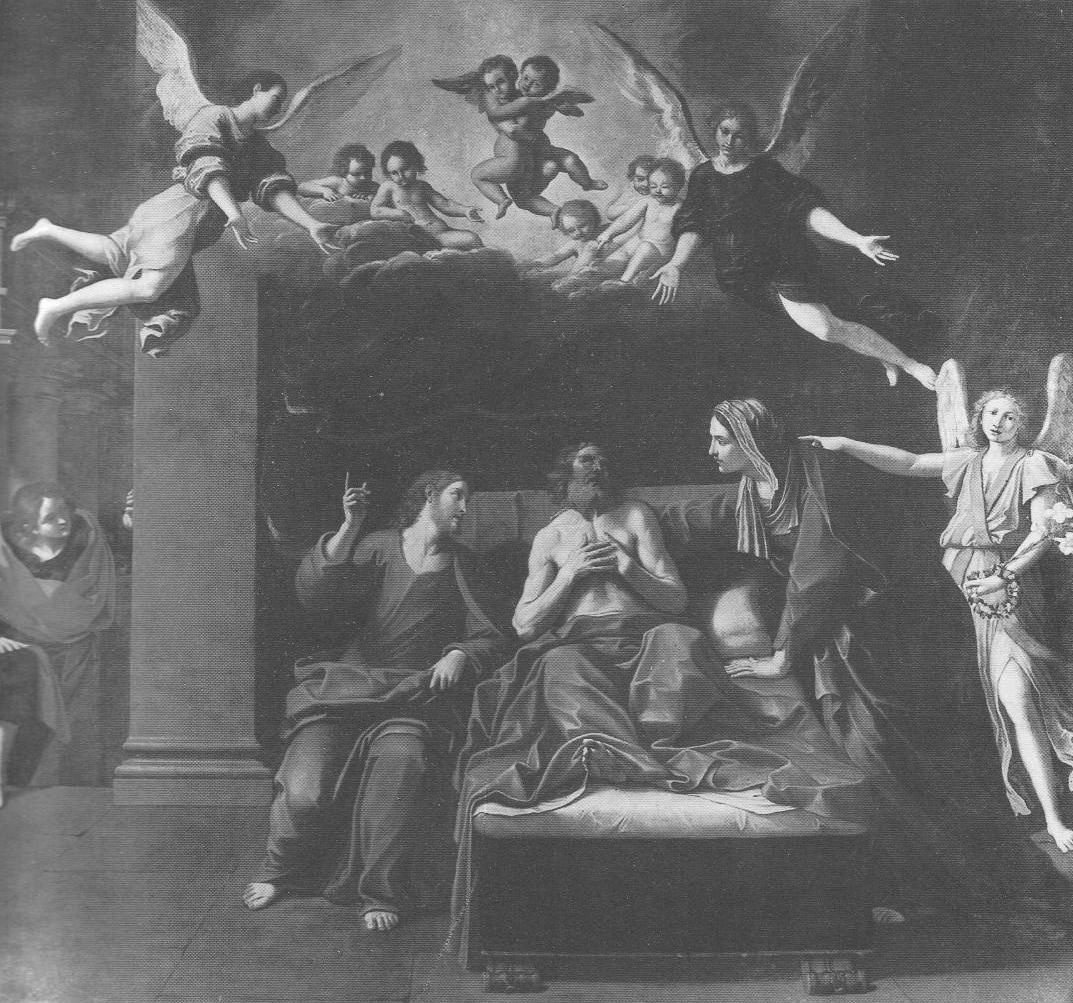 Il transito di San Giuseppe, morte di San Giuseppe (dipinto, opera isolata) di Massari Lucio (sec. XVII)