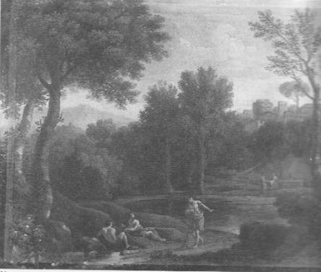 Paesaggio con figure in riva al fiume, paesaggio fluviale con figure e architetture (dipinto, elemento d'insieme) di Van Bloemen Jan Frans detto Orizzonte (sec. XVIII)
