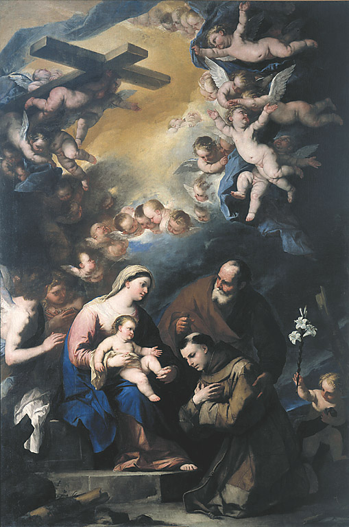 Sacra Famiglia venerata da Sant'Antonio da Padova, Sacra Famiglia con Sant'Antonio da Padova (dipinto, opera isolata) di Giordano Luca (sec. XVII)