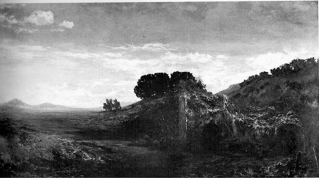 Rovine della Rocca d'Arona, paesaggio con rovine (dipinto, opera isolata) di Borromeo Giberto (sec. XIX)