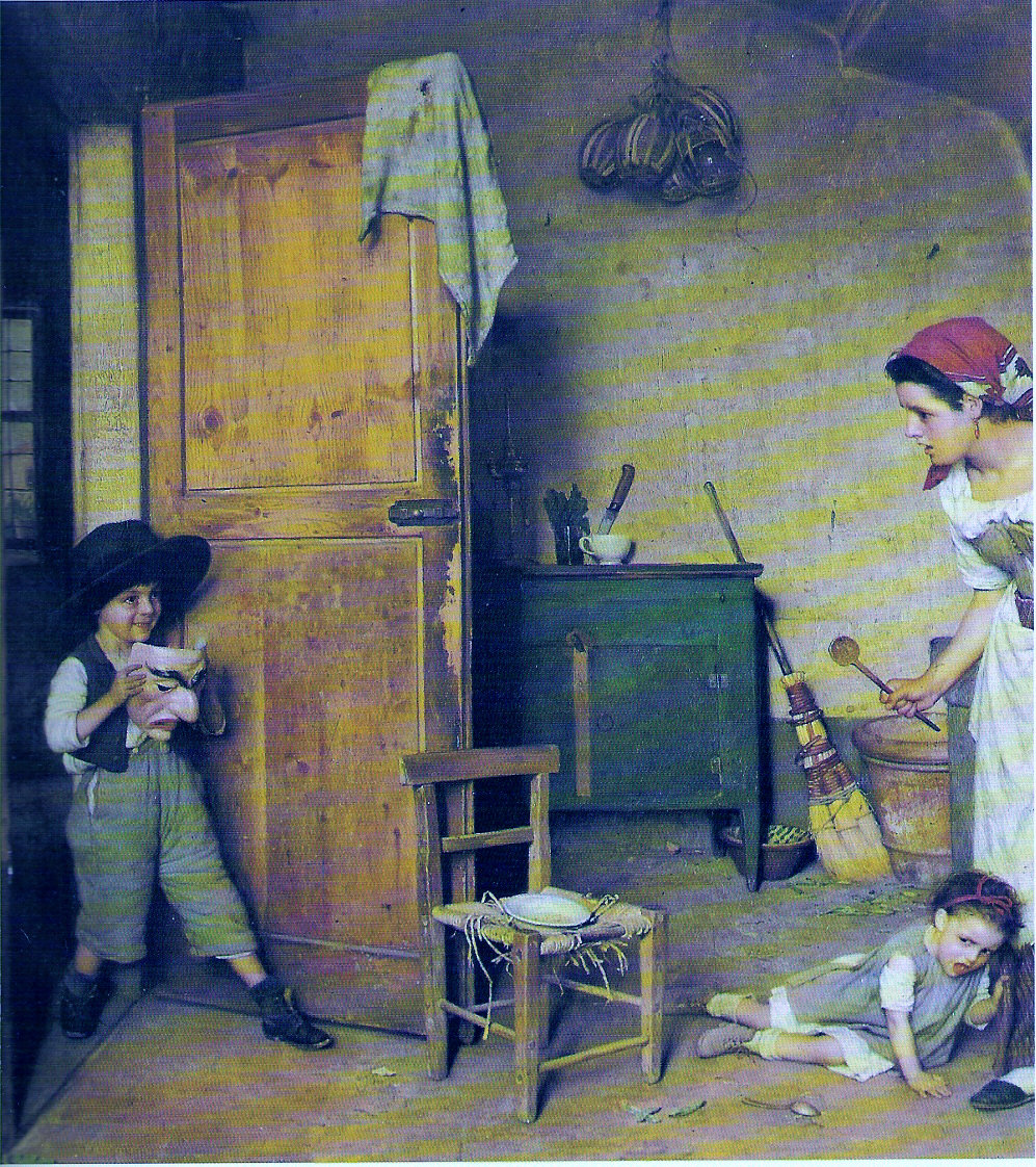La maschera, bambini che giocano (dipinto, opera isolata) di Chierici Gaetano (sec. XIX)