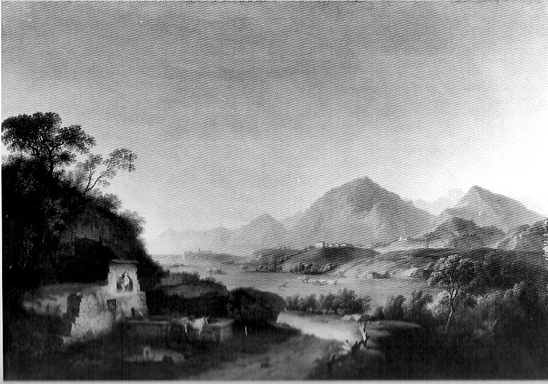 Paesaggio in composizione, paesaggio fluviale (dipinto, opera isolata) di Gozzi Marco (sec. XIX)