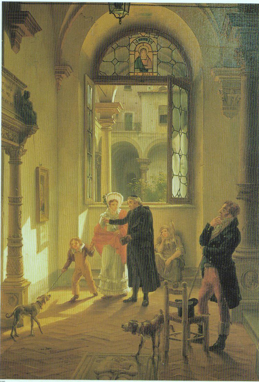 Interno di monastero, interno di monastero (dipinto, opera isolata) di Migliara Giovanni (sec. XIX)