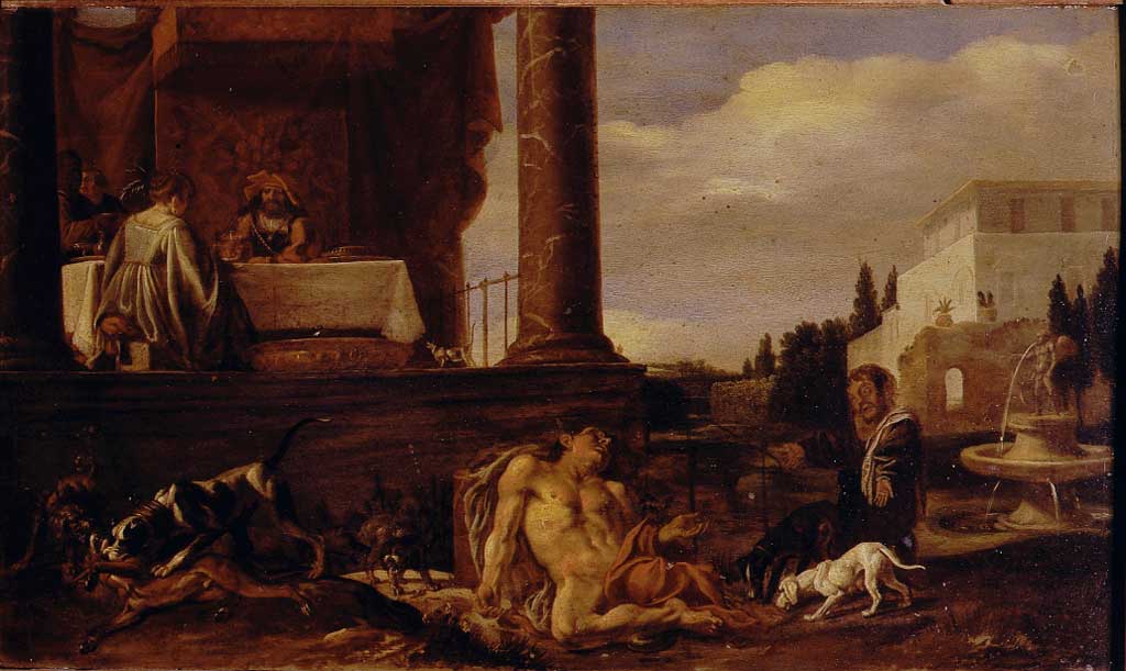 Lazzaro e il ricco Epulone, parabola di Lazzaro e del ricco Epulone (dipinto, opera isolata) di Knupfer Nicolaus (attribuito) (sec. XVII)