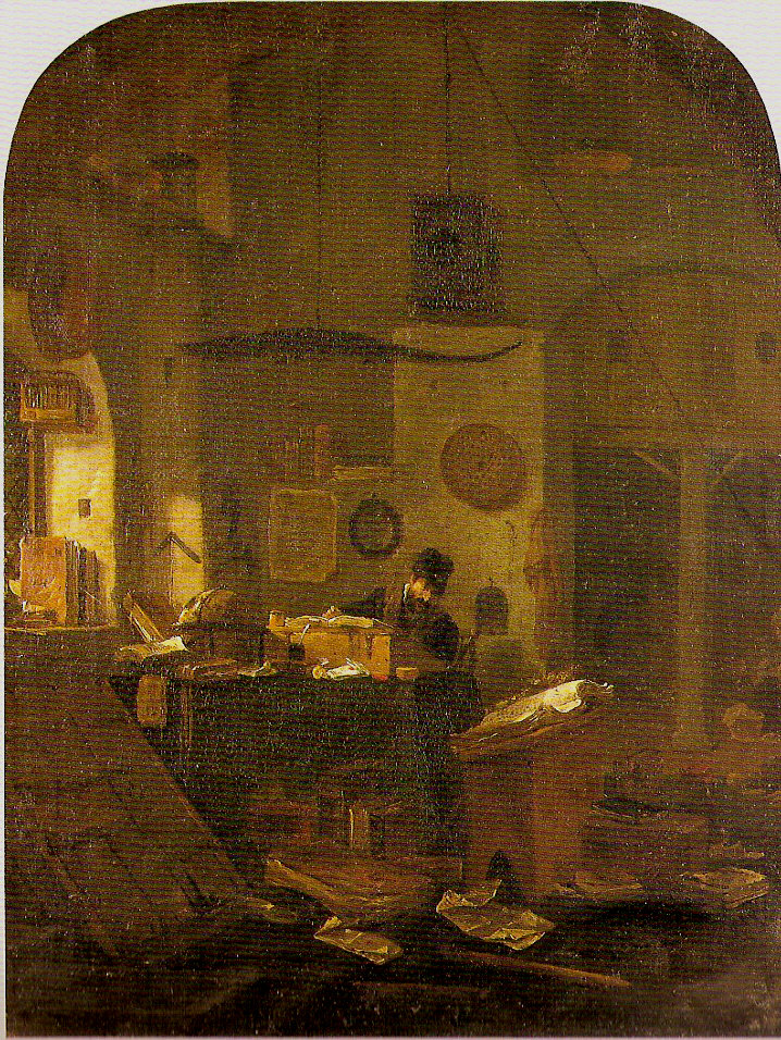Un alchimista nel suo studio, figura maschile seduta, filosofo (dipinto, opera isolata) di Wijck Thomas (attribuito) (sec. XVII)