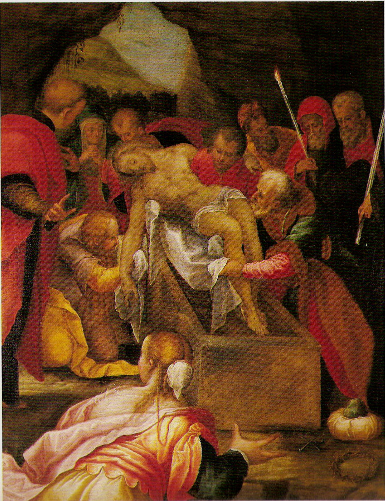 Deposizione nel sepolcro, deposizione di Cristo nel sepolcro (dipinto, opera isolata) di Von Aachen Hans (maniera) (inizio sec. XVII)