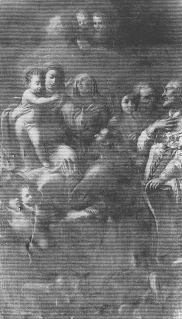 La Madonna col Bambino, San Francesco, San Filippo Neri e santi, Madonna con Bambino e Santi (dipinto, opera isolata) - ambito marchigiano (sec. XVII)