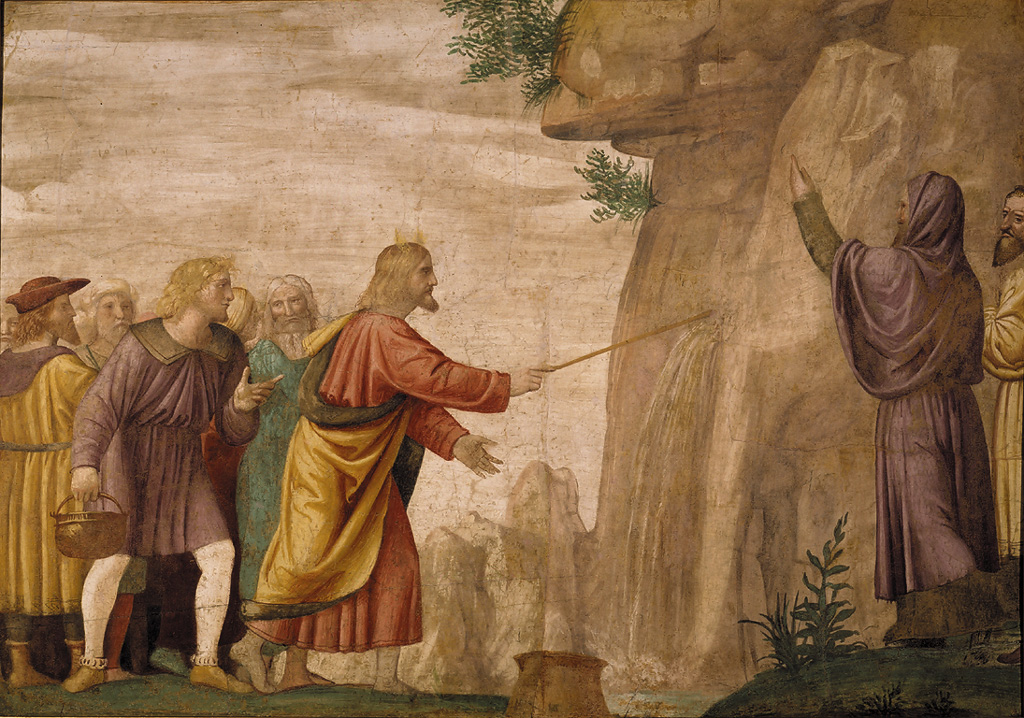 Mosè fa scaturire l'acqua dalla rupe, Mosè fa scaturire l'acqua dalla roccia (dipinto, ciclo) di Luini Bernardino (primo quarto sec. XVI)