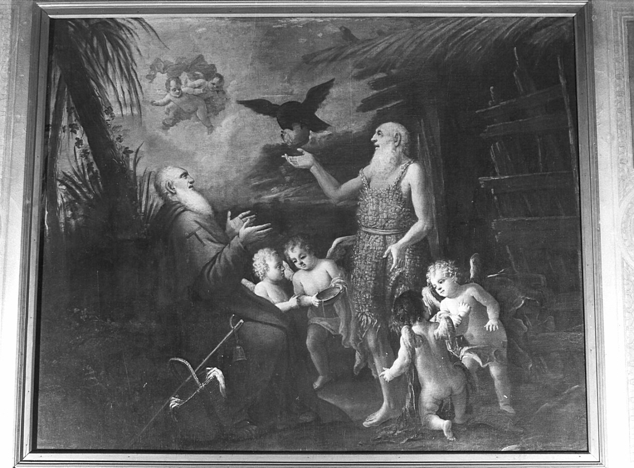 Sant'Antonio Abate e San Paolo Eremita nutriti da un corvo (dipinto, opera isolata) - ambito lodigiano (sec. XVIII)