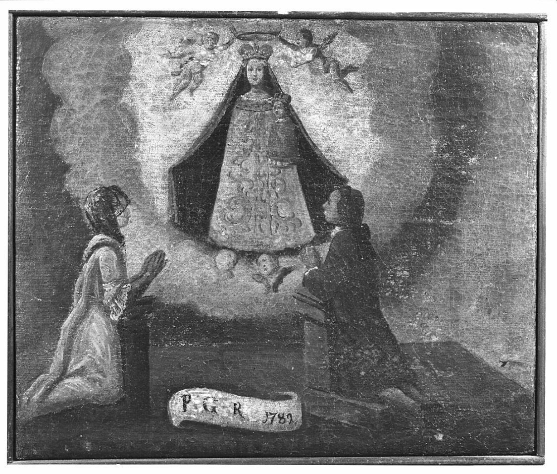 apparizione della Madonna a un uomo e a una donna in preghiera (ex voto, opera isolata) - ambito italiano (sec. XVIII)