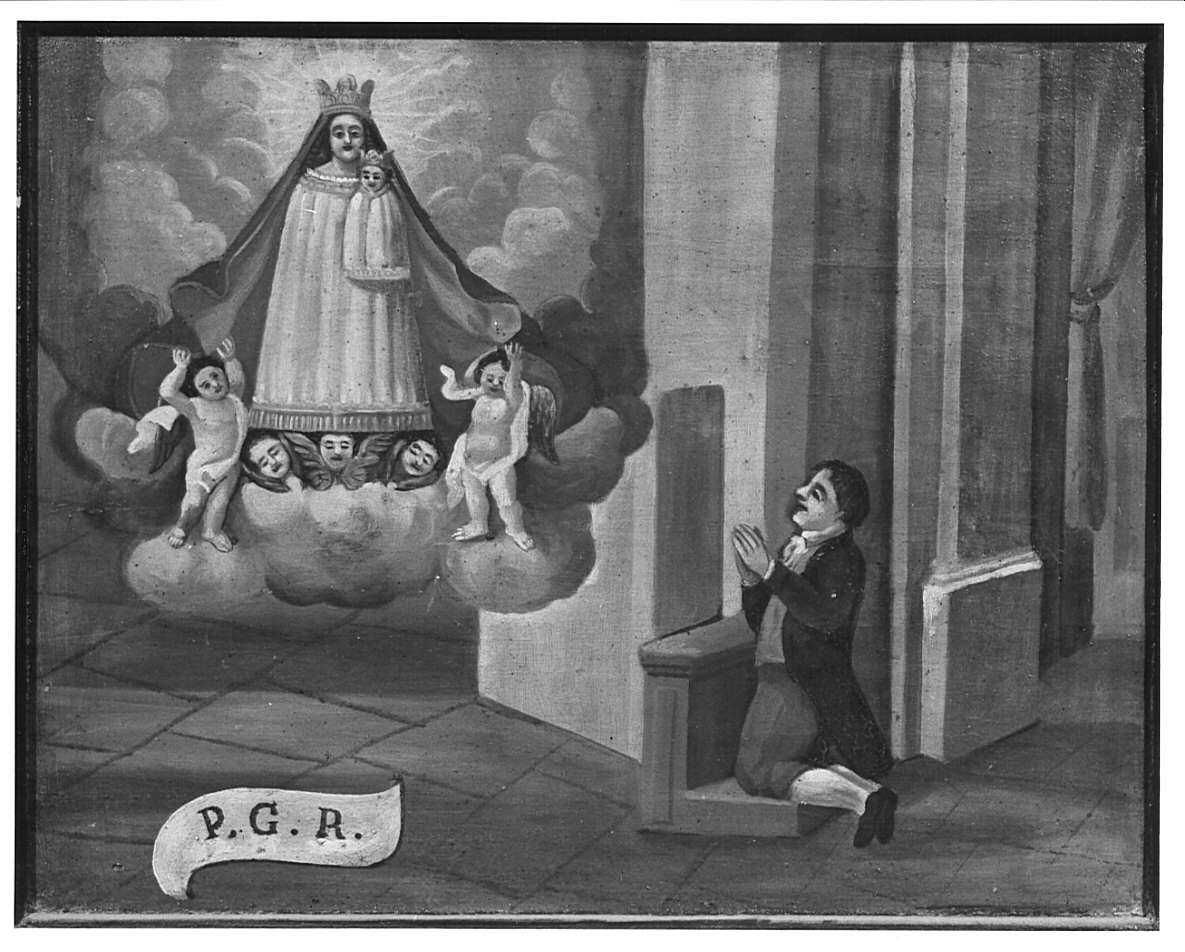 apparizione della Madonna a un uomo in preghiera (ex voto, opera isolata) - ambito italiano (prima metà sec. XIX)